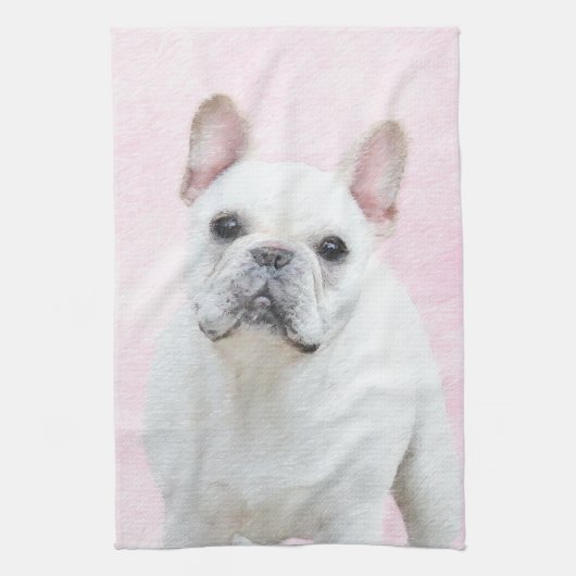 ブルドッグフランスの（クリーム/ホワイト）'絵画 - Dog Art キッチンタオル (縦)