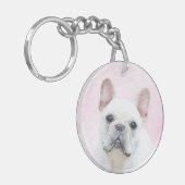 ブルドッグフランスの（クリーム/ホワイト）'絵画 - Dog Art キーホルダー (正面左)