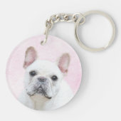 ブルドッグフランスの（クリーム/ホワイト）'絵画 - Dog Art キーホルダー (裏面)