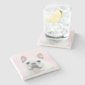 ブルドッグフランスの（クリーム/ホワイト）'絵画 - Dog Art ストーンコースター (横)