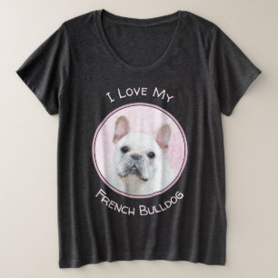 ブルドッグフランスの（クリーム/ホワイト）'絵画 - Dog Art プラスサイズTシャツ