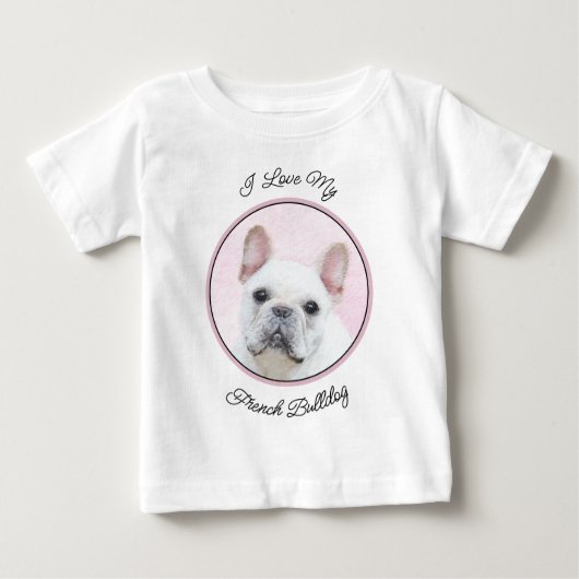 ブルドッグフランスの（クリーム/ホワイト）'絵画 - Dog Art ベビーTシャツ (正面)