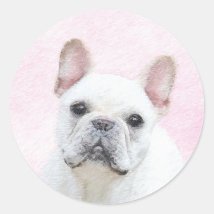 ブルドッグフランスの(クリーム/ホワイト)'絵画 - Dog Art ラウンドシール
