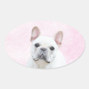 ブルドッグフランスの(クリーム/ホワイト)'絵画 - Dog Art 楕円形シール