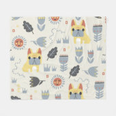 ブルドッグフランスの：スカンジナビアのフローラリピート。 フリースブランケット (正面(横))