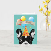 ブルドッグフランスの&バルーンハッピーバースデー カード (黄色い花)