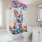 ブルドッグフランスの – フランス語 – カラフルモザイク シャワーカーテン (インサイチュ)