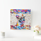 ブルドッグフランスの – フランス語 – カラフルモザイク スクエア壁時計 (ホーム)