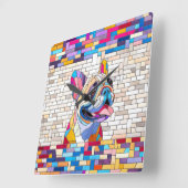 ブルドッグフランスの – フランス語 – カラフルモザイク スクエア壁時計 (傾斜)