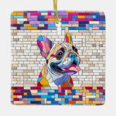 ブルドッグフランスの – フランス語 – カラフルモザイク セラミックオーナメント (正面)
