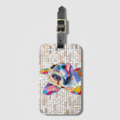 ブルドッグフランスの – フランス語 – カラフルモザイク ラゲッジタグ (正面縦)