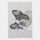 ブルドッグフランスの(ブリンドル・ピー絵画) s - Dog Art キッチンタオル (縦)