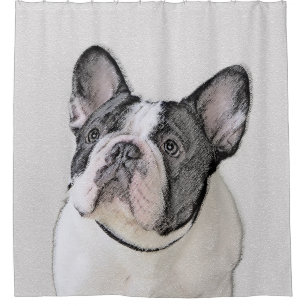 ブルドッグフランスの(ブリンドル・ピー絵画) s - Dog Art シャワーカーテン