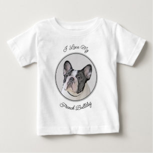 ブルドッグフランスの(ブリンドル・ピー絵画) s - Dog Art ベビーTシャツ
