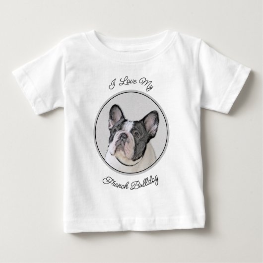 ブルドッグフランスの(ブリンドル・ピー絵画) s - Dog Art ベビーTシャツ (正面)