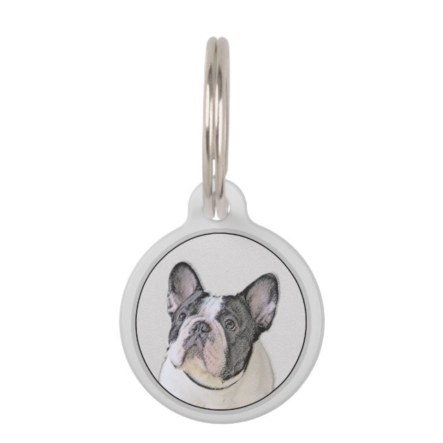 ブルドッグフランスの(ブリンドル・ピー絵画) s - Dog Art ペット　ネームタグ (正面)