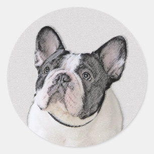 ブルドッグフランスの(ブリンドル・ピー絵画) s - Dog Art ラウンドシール