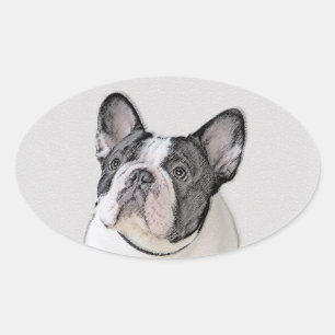 ブルドッグフランスの(ブリンドル・ピー絵画) s - Dog Art 楕円形シール
