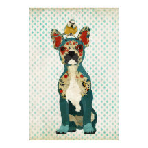 ブルドッグフランスの&リトルバードアートポスター