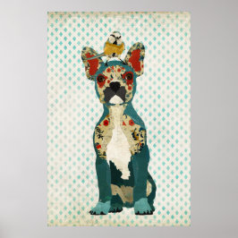 ブルドッグフランスの&リトルバードアートポスター ポスター