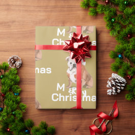 ブルドッグホリデークリスマスサメリーンタハット ラッピングペーパー