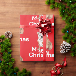 ブルドッグホリデークリスマスサメリーンタハット ラッピングペーパー