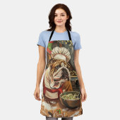 ブルドッグホリデーベーキング:フェスティバルクリスマス エプロン (着用した状態)