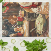 ブルドッグホリデーベーキング:フェスティバルクリスマス キッチンタオル (折り畳み)