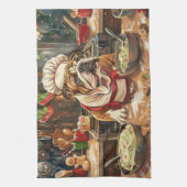 ブルドッグホリデーベーキング:フェスティバルクリスマス キッチンタオル (縦)