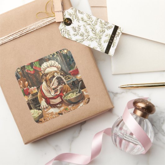 ブルドッグホリデーベーキング:フェスティバルクリスマス スクエアシール (ギフト)