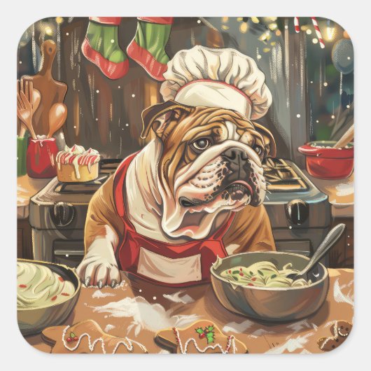 ブルドッグホリデーベーキング:フェスティバルクリスマス スクエアシール (正面)