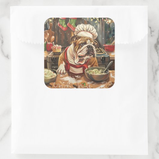 ブルドッグホリデーベーキング:フェスティバルクリスマス スクエアシール (バッグ)