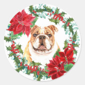 ブルドッグポインセティアホリーベリークリスマスリース ラウンドシール (正面)