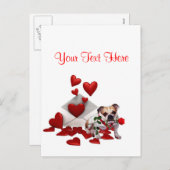 ブルドッグマディーレッドローズバレンタインデザイン シーズンポストカード (正面/裏面)