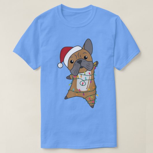 ブルドッグメリークリスマス妖精ライト甘い動物 Tシャツ (デザイン正面)