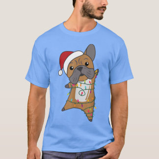 ブルドッグメリークリスマス妖精ライト甘い動物 Tシャツ