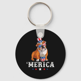ブルドッグメンズウィメンズアメリカンフラッグイングリッシュブルド キーホルダー