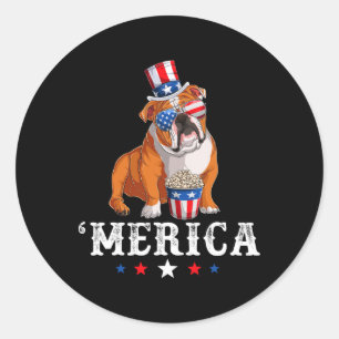 ブルドッグメンズウィメンズアメリカンフラッグイングリッシュブルド ラウンドシール