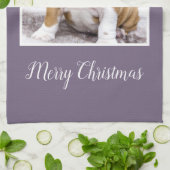 ブルドッグモダンドッグメリークリスマスホリデーフォトK キッチンタオル (折り畳み)