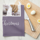 ブルドッグモダンドッグメリークリスマスホリデーフォトK キッチンタオル (四つ折り)