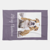 ブルドッグモダンドッグメリークリスマスホリデーフォトK キッチンタオル (横)