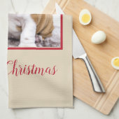 ブルドッグモダンドッグメリークリスマスホリデー写真 キッチンタオル (四つ折り)