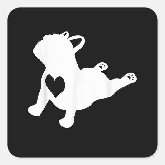 ブルドッグヨガポーズラブハートトレーニングプレゼント スクエアシール (正面)