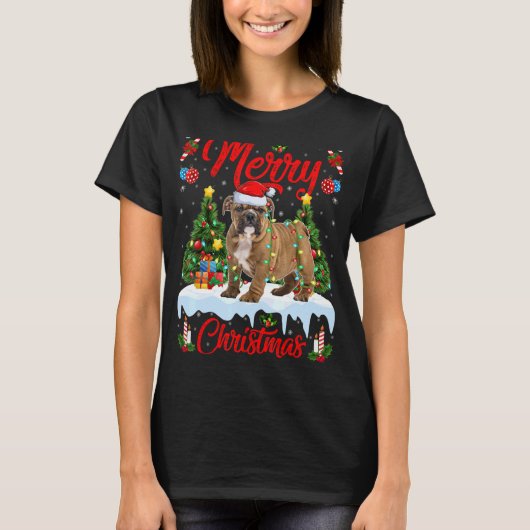 ブルドッグライツクリスマスツリーサンタブルドッグクリスマス Tシャツ (正面)