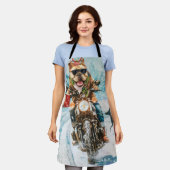 ブルドッグライディングオートバイクリスマス エプロン (着用した状態)