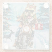 ブルドッグライディングオートバイクリスマス ガラスコースター (裏面)