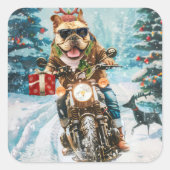 ブルドッグライディングオートバイクリスマス スクエアシール (正面)