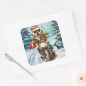 ブルドッグライディングオートバイクリスマス スクエアシール (封筒)