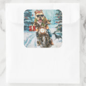 ブルドッグライディングオートバイクリスマス スクエアシール (バッグ)