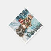 ブルドッグライディングオートバイクリスマス スタンダードカクテルナプキン (角)